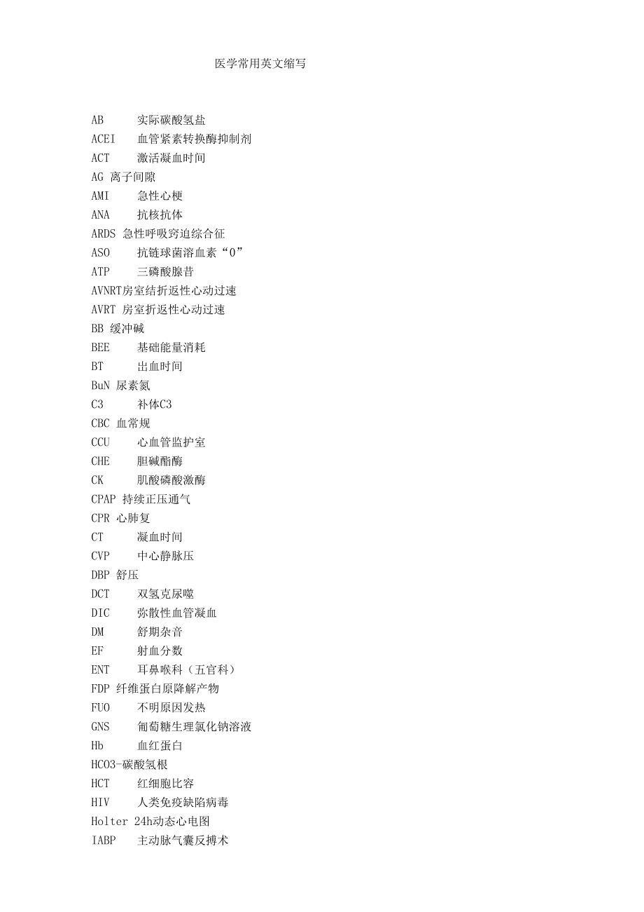 临床常用医学术语缩写_临床术语缩写fsq_临床用语缩写