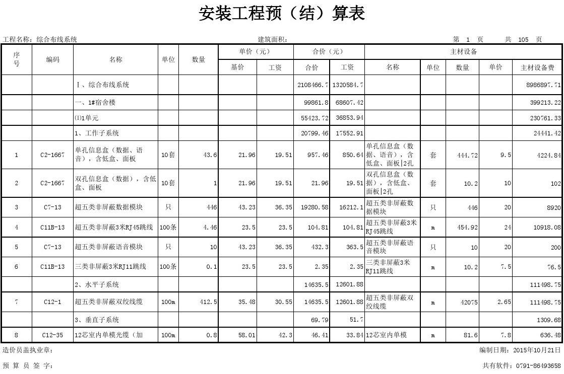 综合布线系统预算_综合布线工程预算_综合布线预算软件
